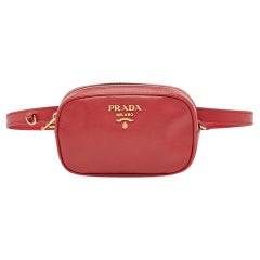 Prada Red Saffiano Lux Leather Convertible Chain Belt Bag