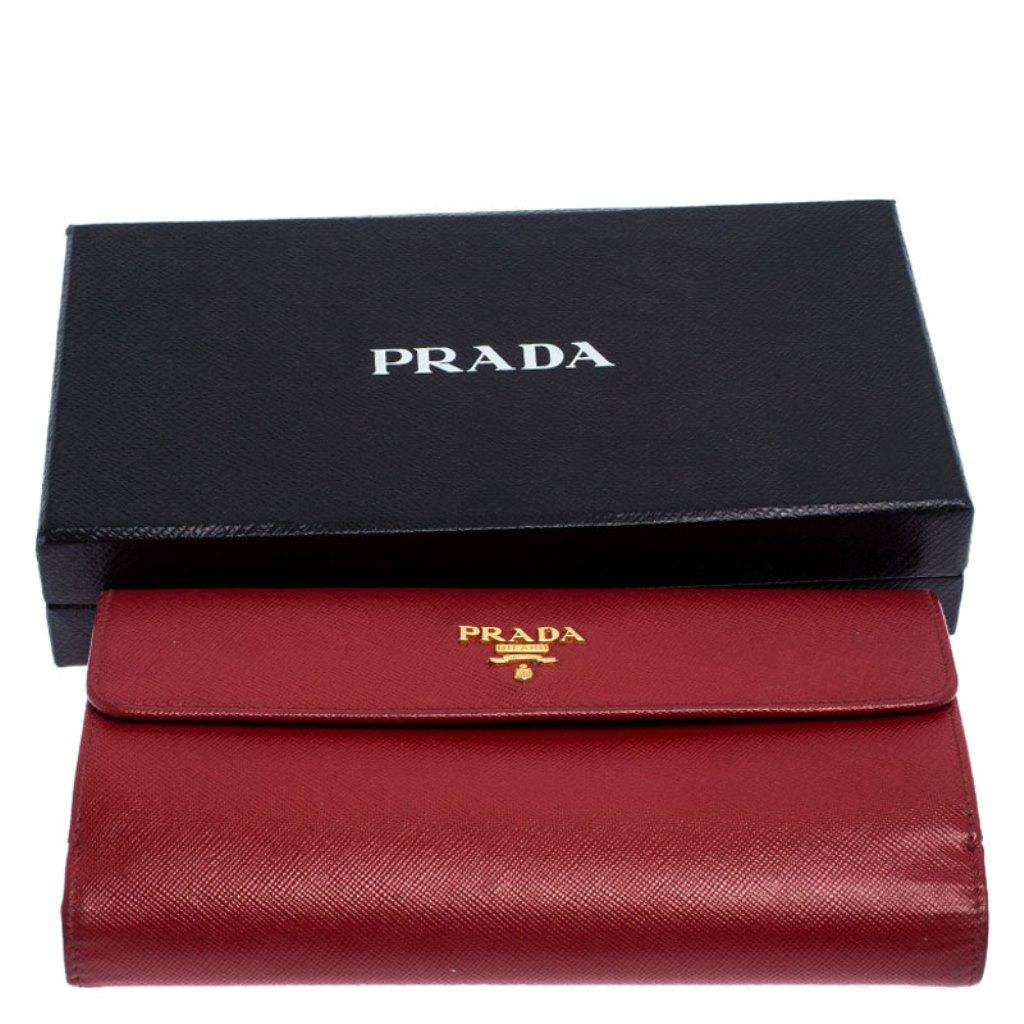 Prada Red Saffiano Lux Leather Flap Continental Wallet 6