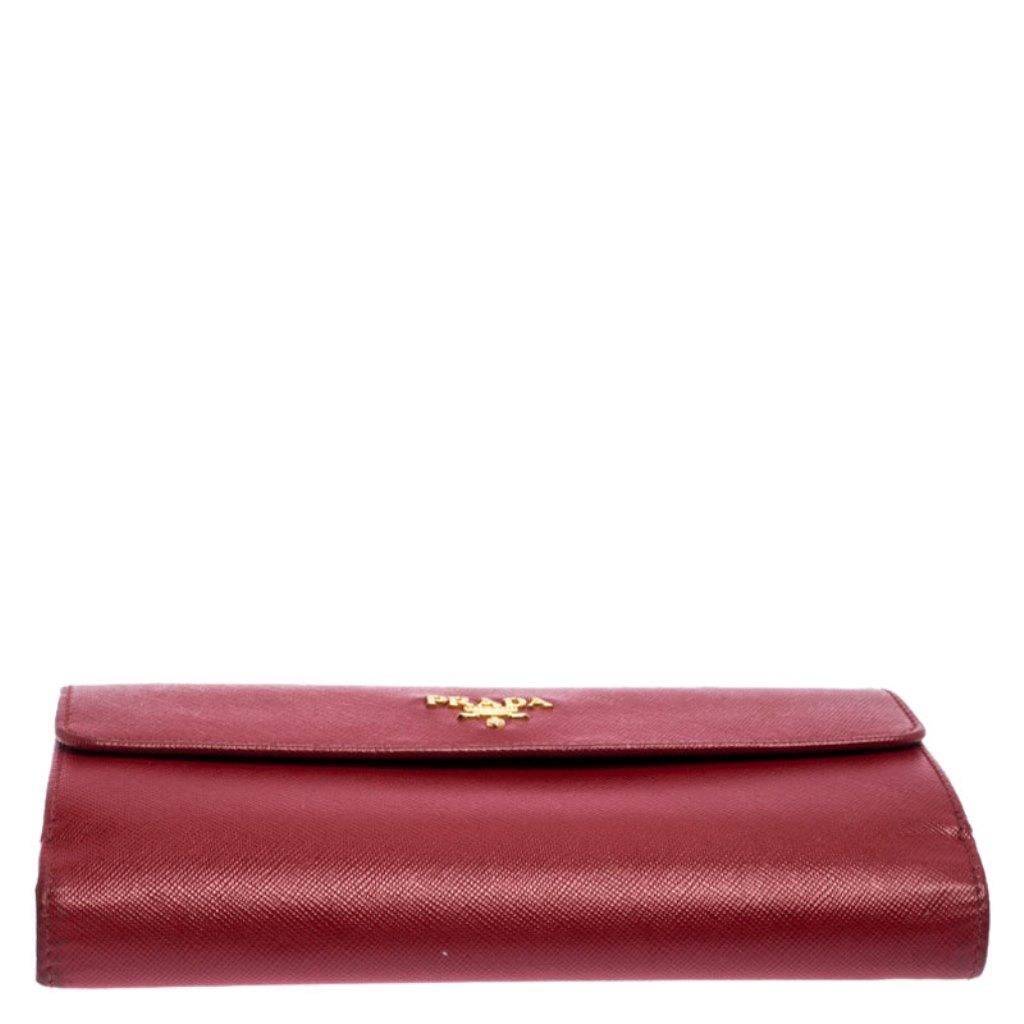 Women's Prada Red Saffiano Lux Leather Flap Continental Wallet