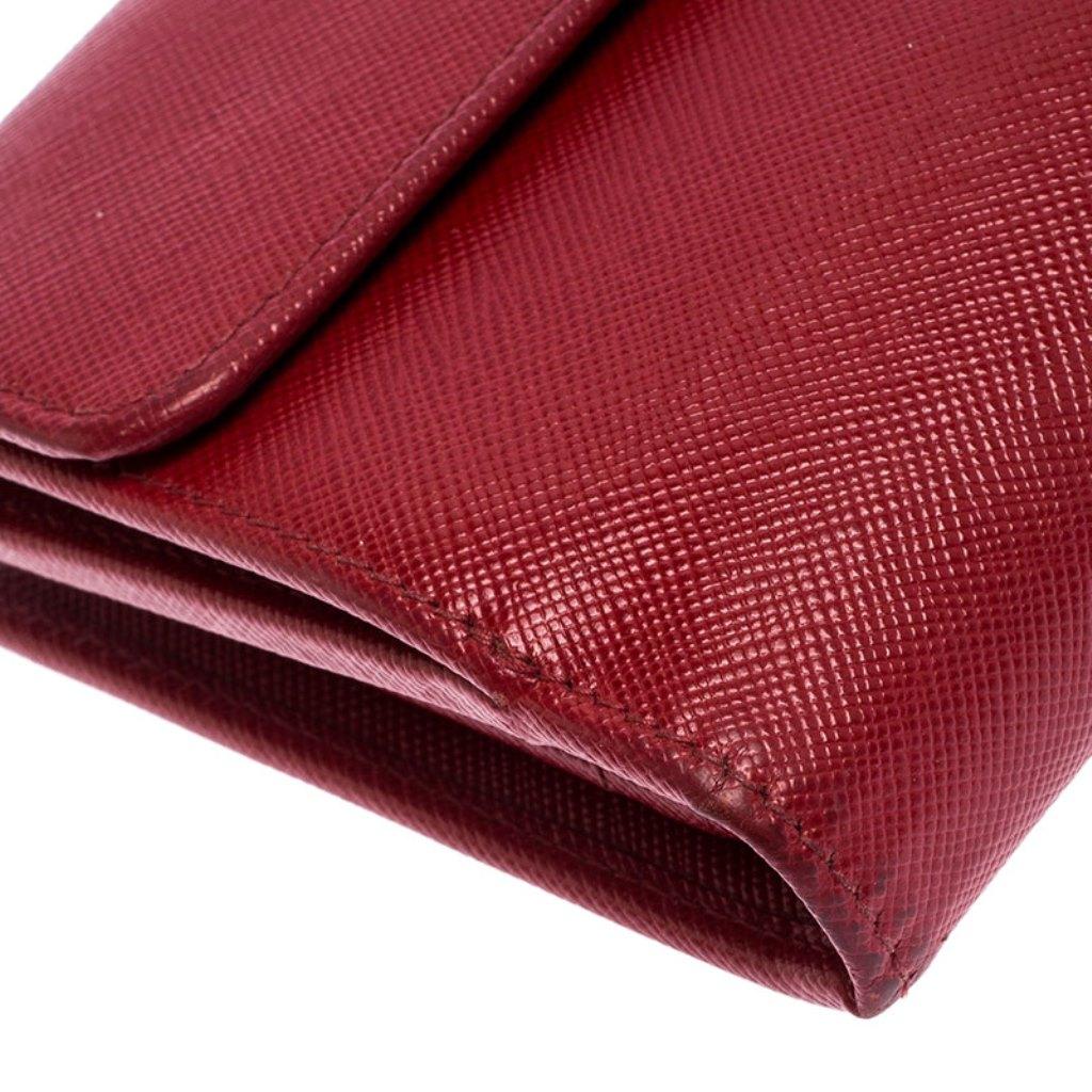 Prada Red Saffiano Lux Leather Flap Continental Wallet 2