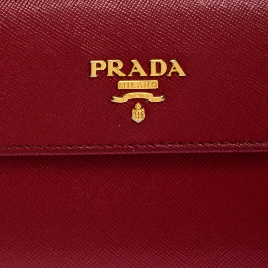Prada Red Saffiano Lux Leather Flap Continental Wallet 4