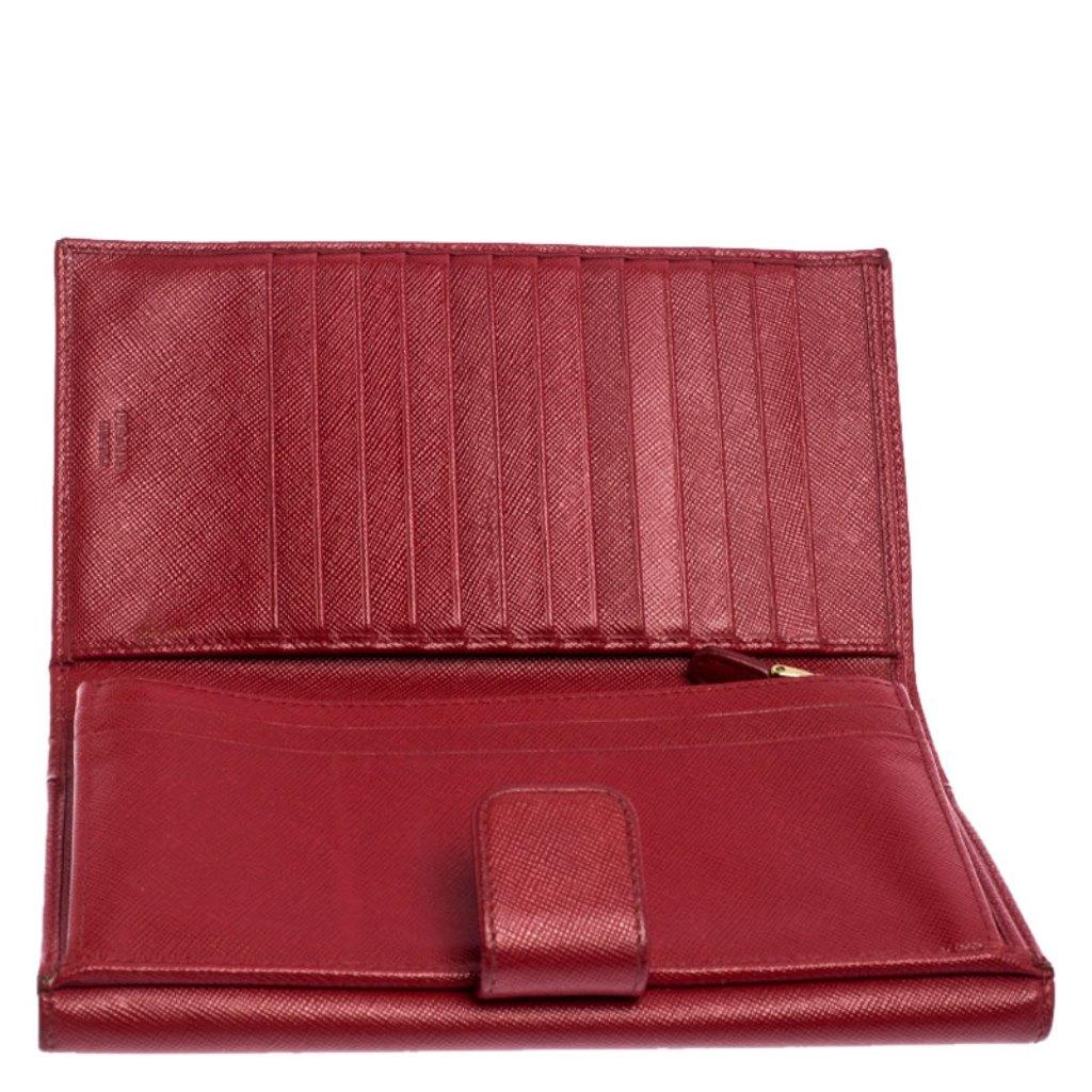 Prada Red Saffiano Lux Leather Flap Continental Wallet 5