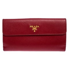 Prada Red Saffiano Lux Leather Flap Continental Wallet
