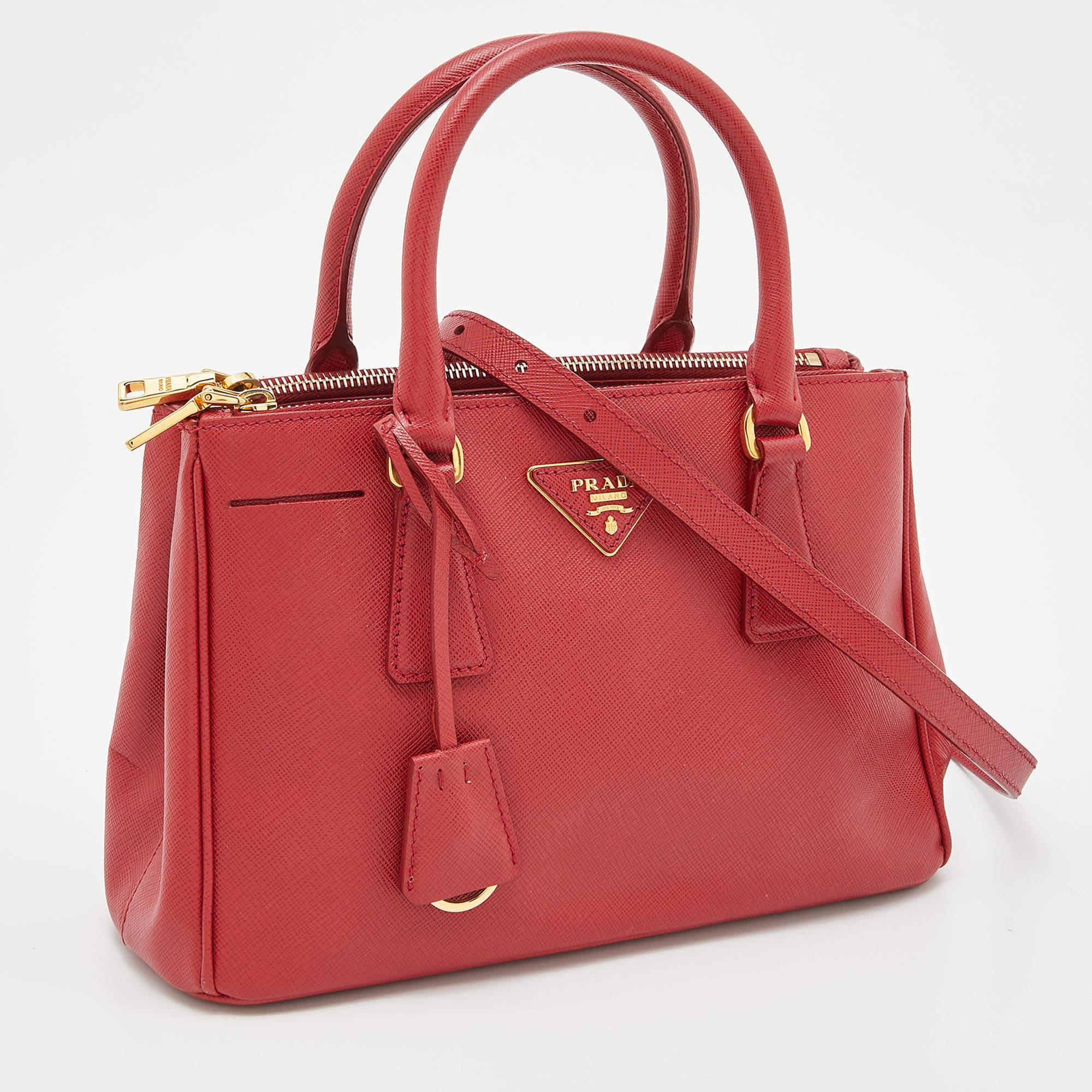 Women's Prada Red Saffiano Lux Leather Galleria Double Zip Tote