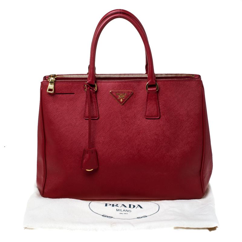 Prada Red Saffiano Lux Leather Large Double Zip Tote 8