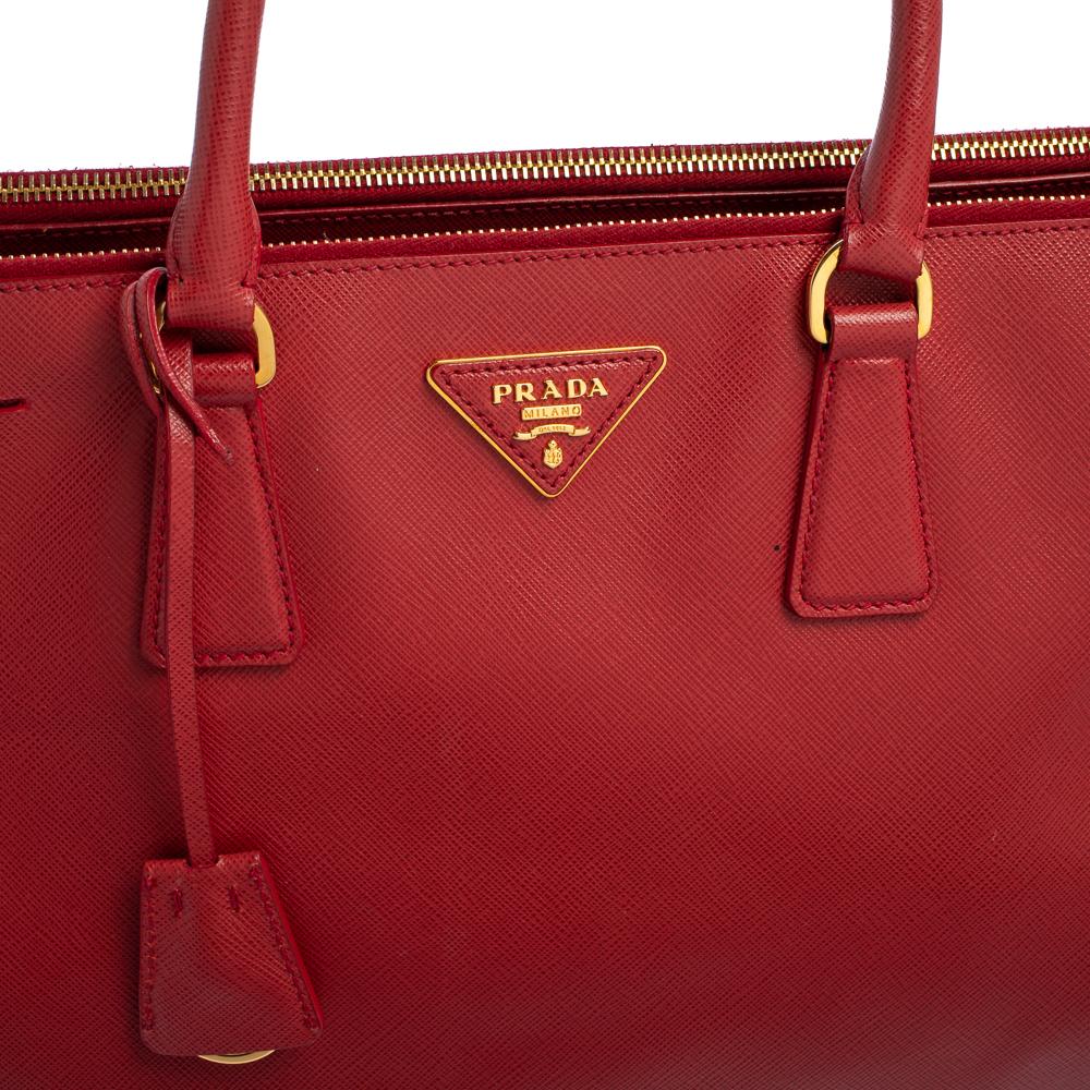 Prada Red Saffiano Lux Leather Large Double Zip Tote 7