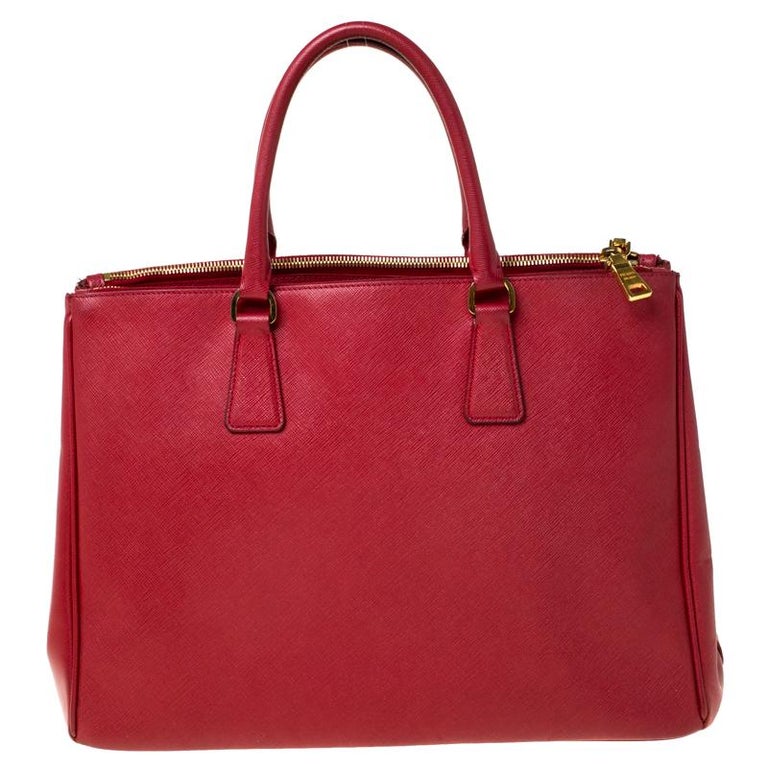 Prada Red Saffiano Lux Leather Large Double Zip Tote at 1stDibs
