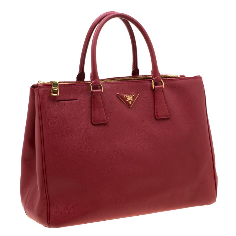 Women's Prada Red Saffiano Lux Leather Large Double Zip Tote