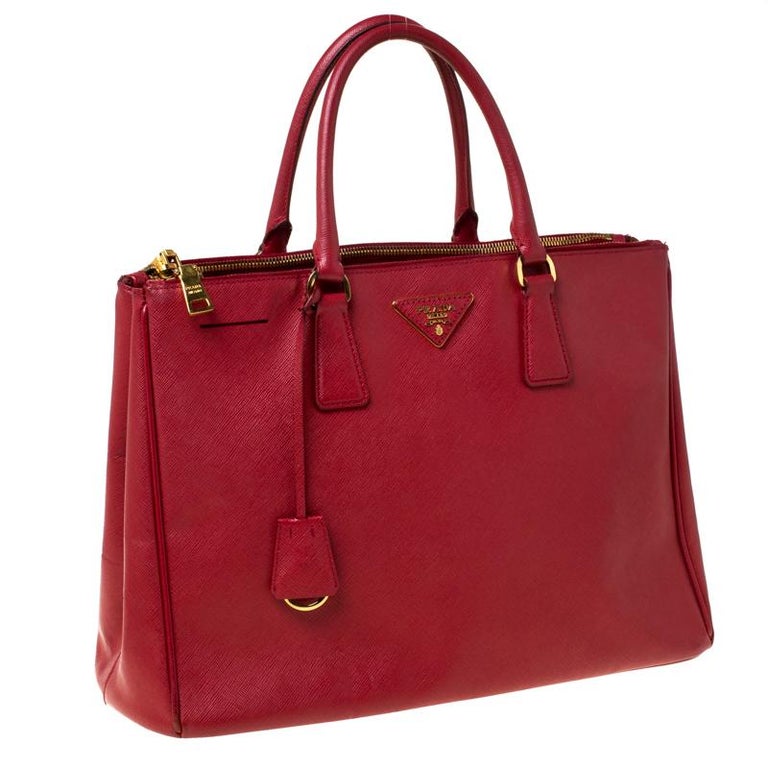 Prada Red Saffiano Lux Leather Large Double Zip Tote For Sale at 1stDibs