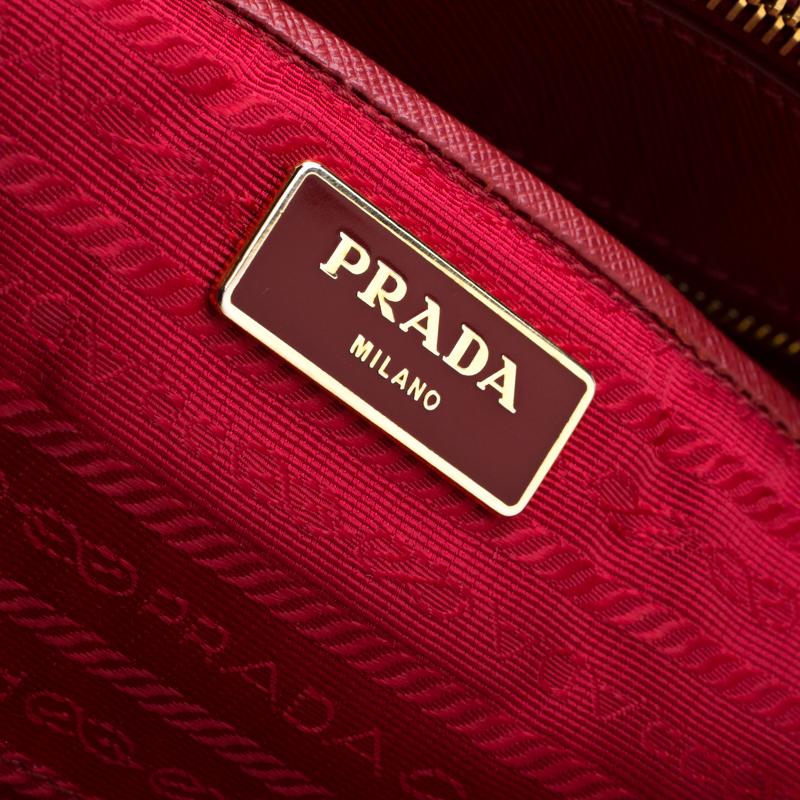 Prada Red Saffiano Lux Leather Large Double Zip Tote 1