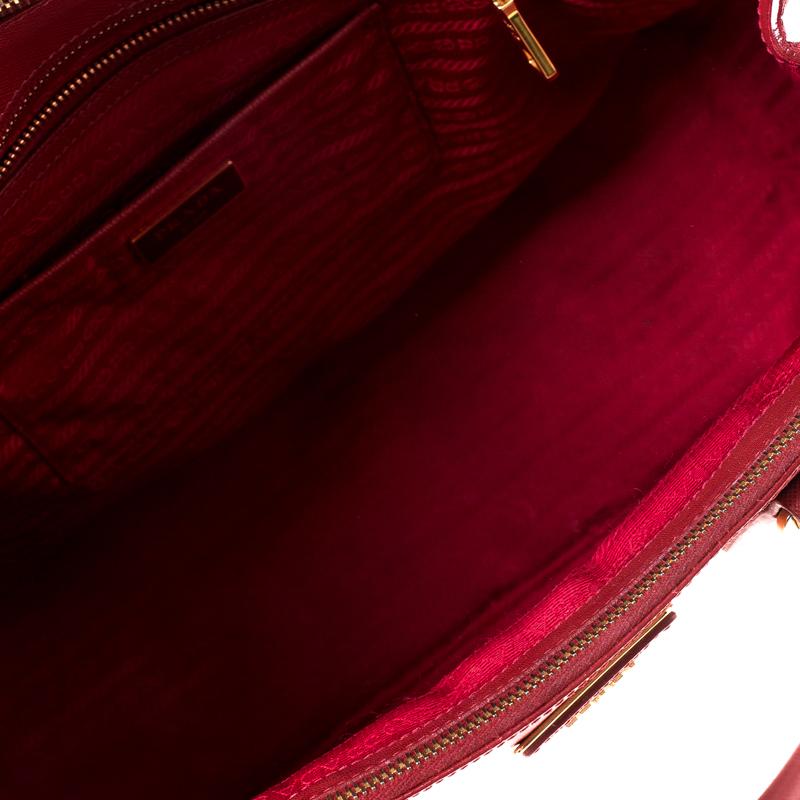 Prada Red Saffiano Lux Leather Large Double Zip Tote 2