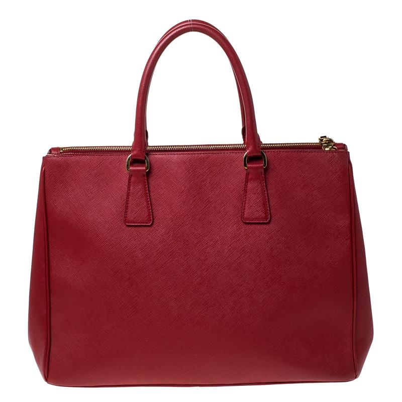 Prada Red Saffiano Lux Leather Large Double Zip Tote 3