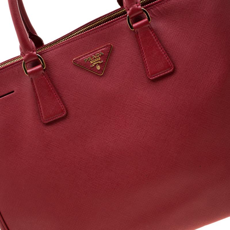 Prada Red Saffiano Lux Leather Large Double Zip Tote 3