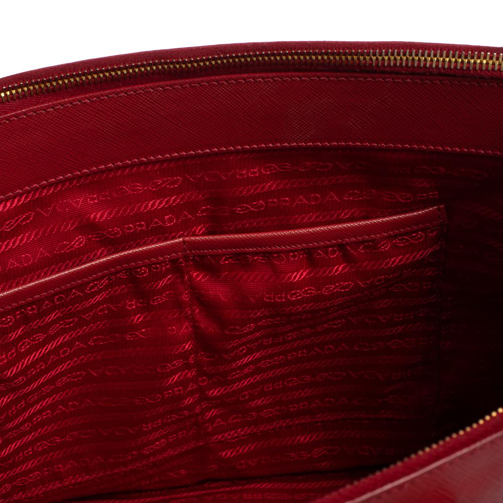 Prada Red Saffiano Lux Leather Large Double Zip Tote 2