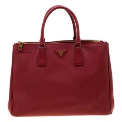 Prada Red Saffiano Lux Leather Large Double Zip Tote