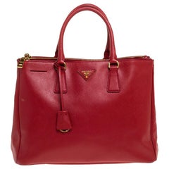 Prada Red Saffiano Lux Leather Large Double Zip Tote