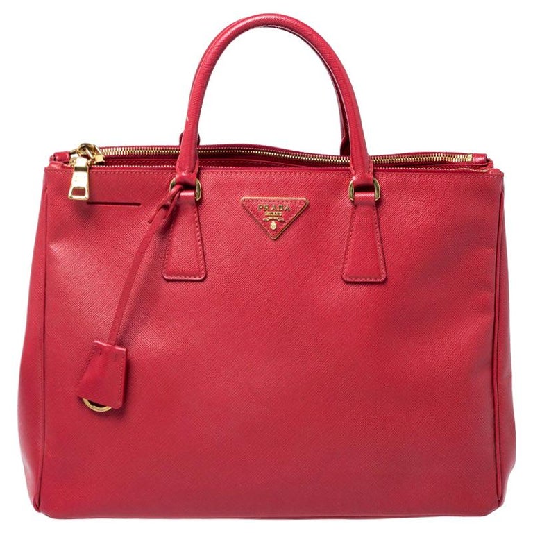 Prada Red Saffiano Lux Leather Large Double Zip Tote For Sale