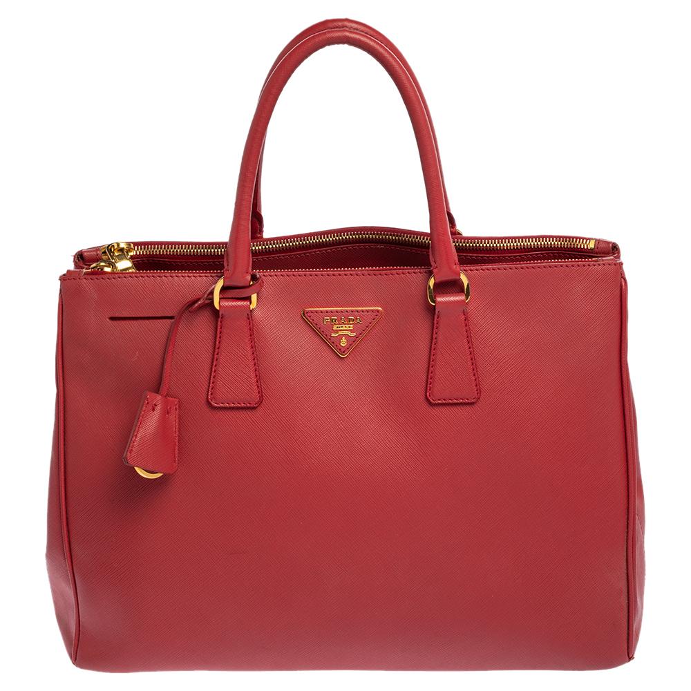 Prada Red Saffiano Lux Leather Large Tote For Sale at 1stDibs