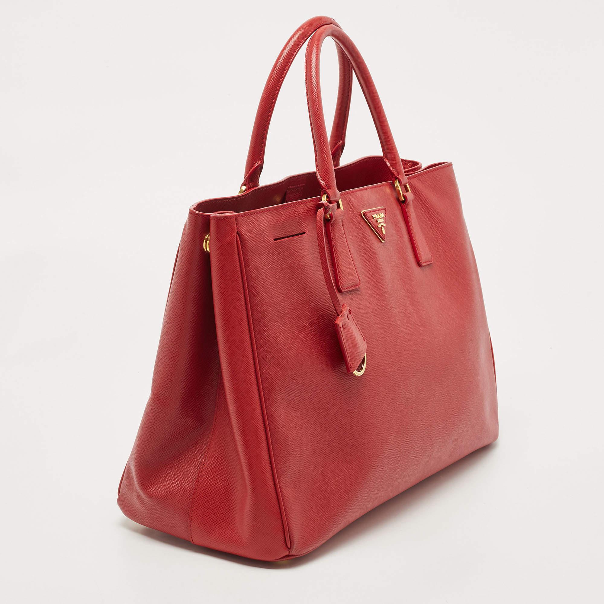 Women's Prada Red Saffiano Lux Leather Large Gardener's Tote