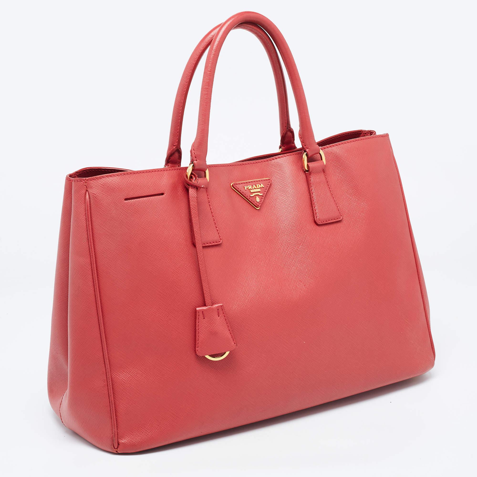 Women's Prada Red Saffiano Lux Leather Large Gardener's Tote For Sale
