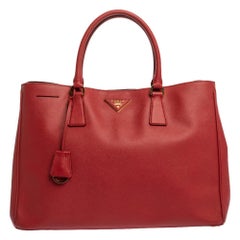 Prada Red Saffiano Lux Leather Large Gardener's Tote