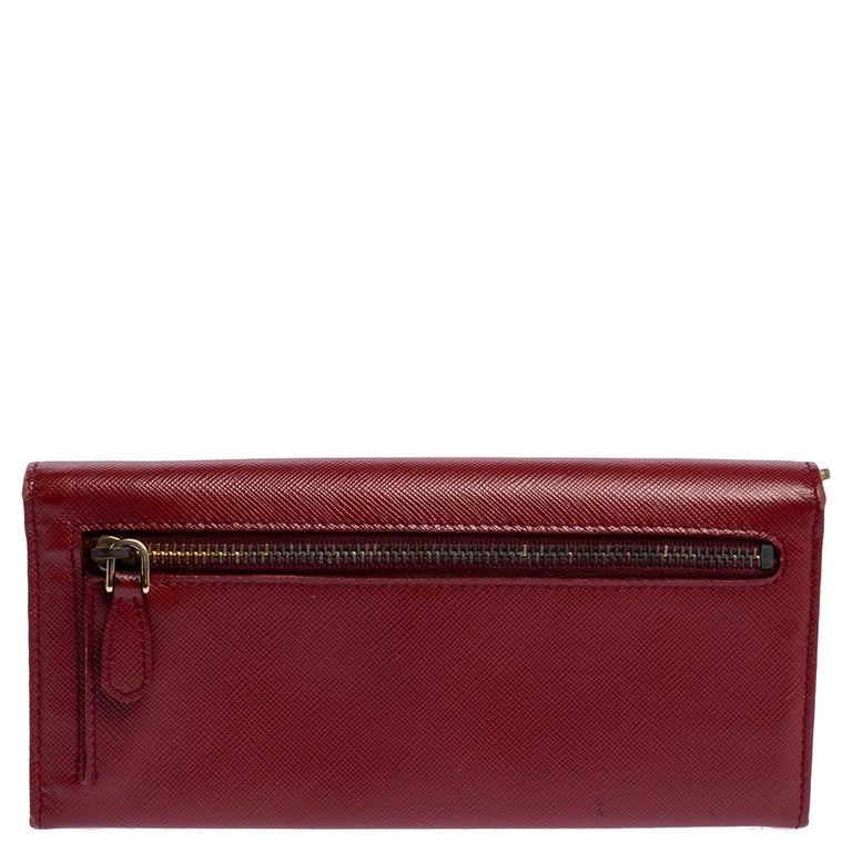 Prada Red Saffiano Lux Leather Logo Flap Continental Wallet at 1stDibs
