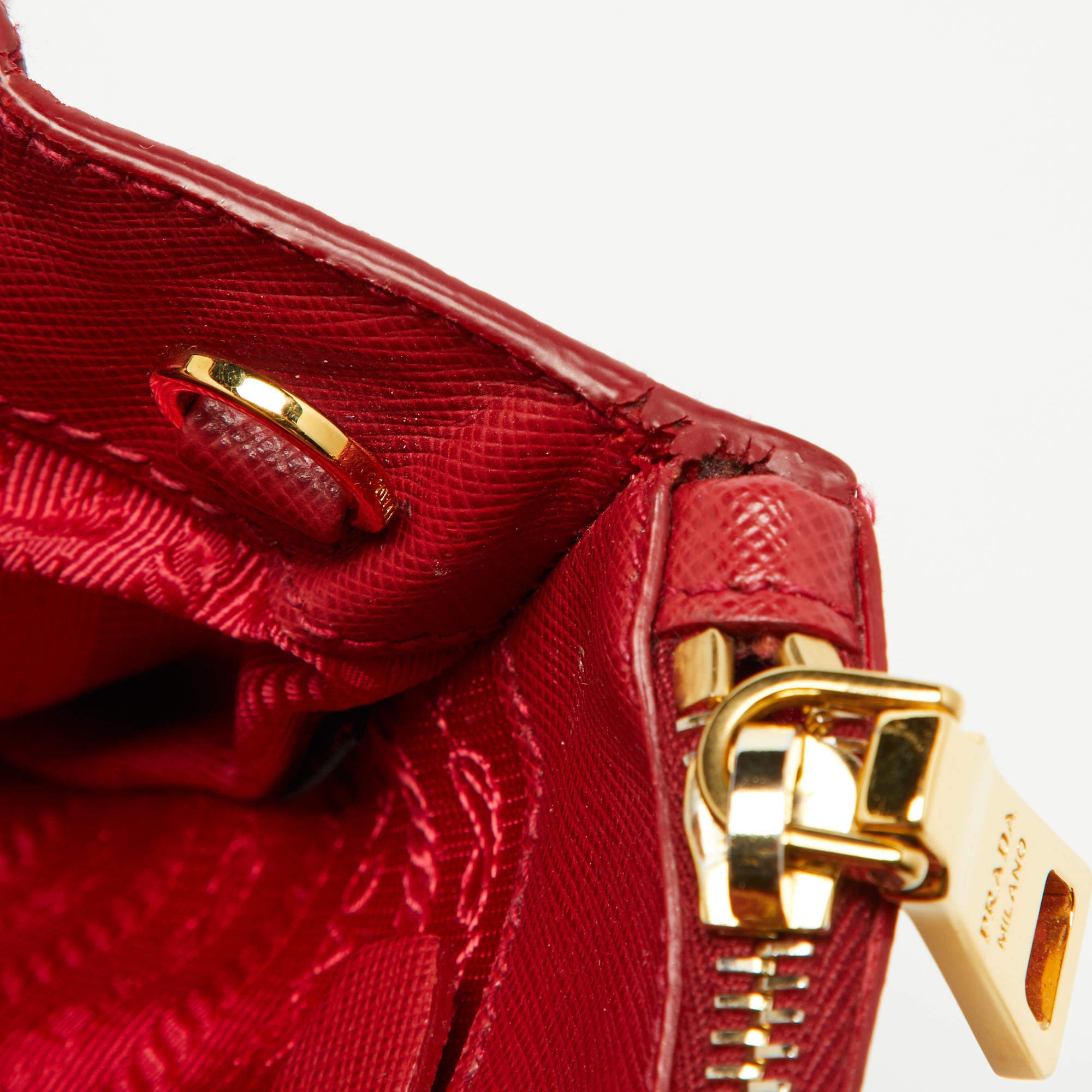 Prada Red Saffiano Lux Leather Medium Double Zip Tote For Sale 7