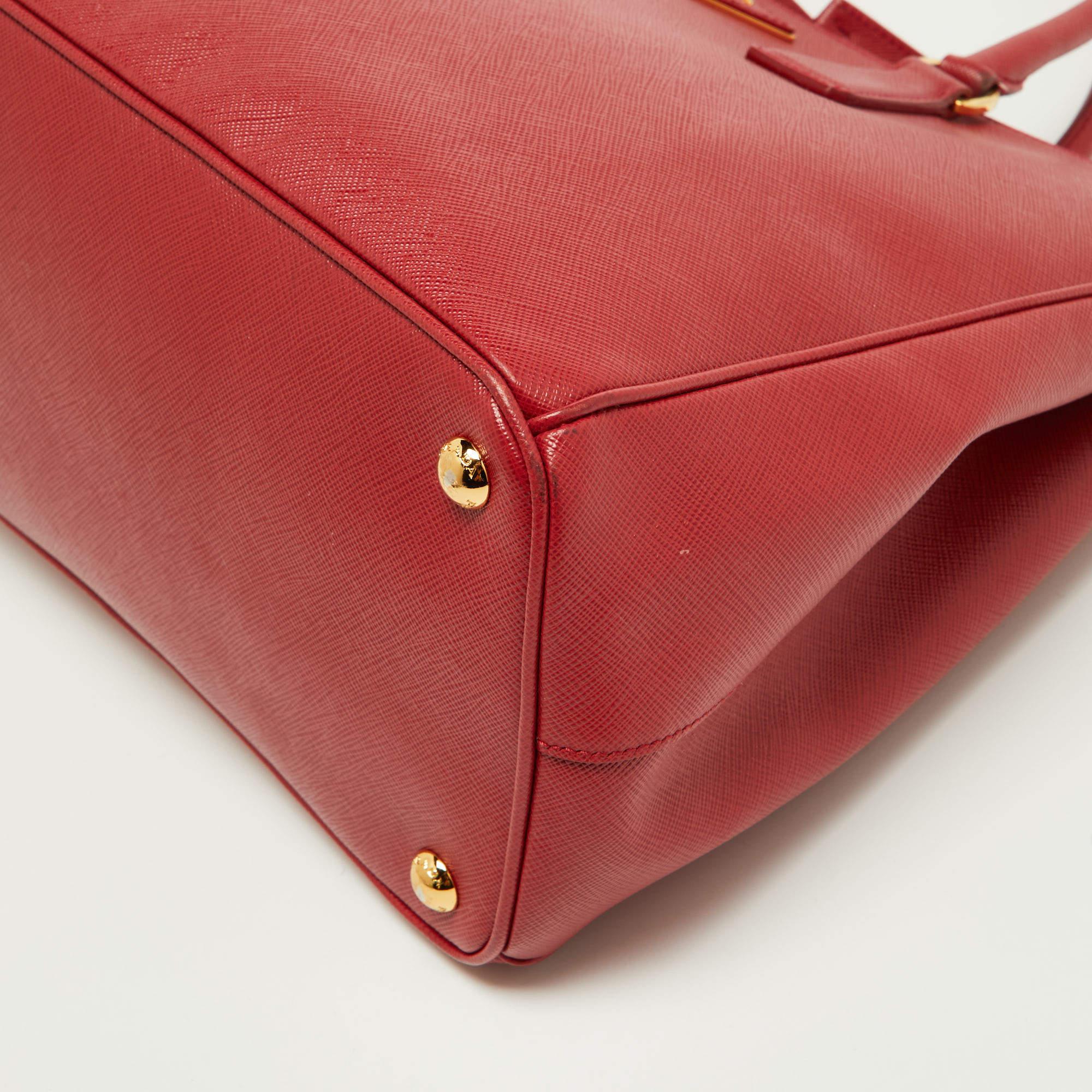 Prada Red Saffiano Lux Leather Medium Double Zip Tote For Sale 9