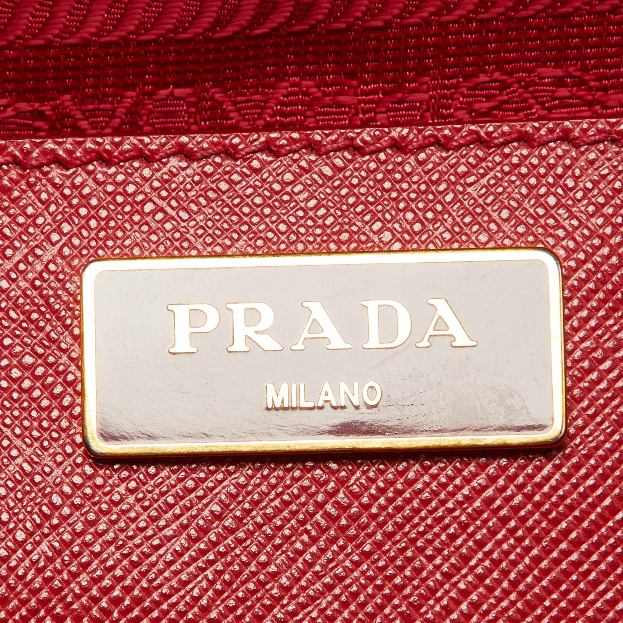 Prada Red Saffiano Lux Leather Medium Double Zip Tote For Sale 12