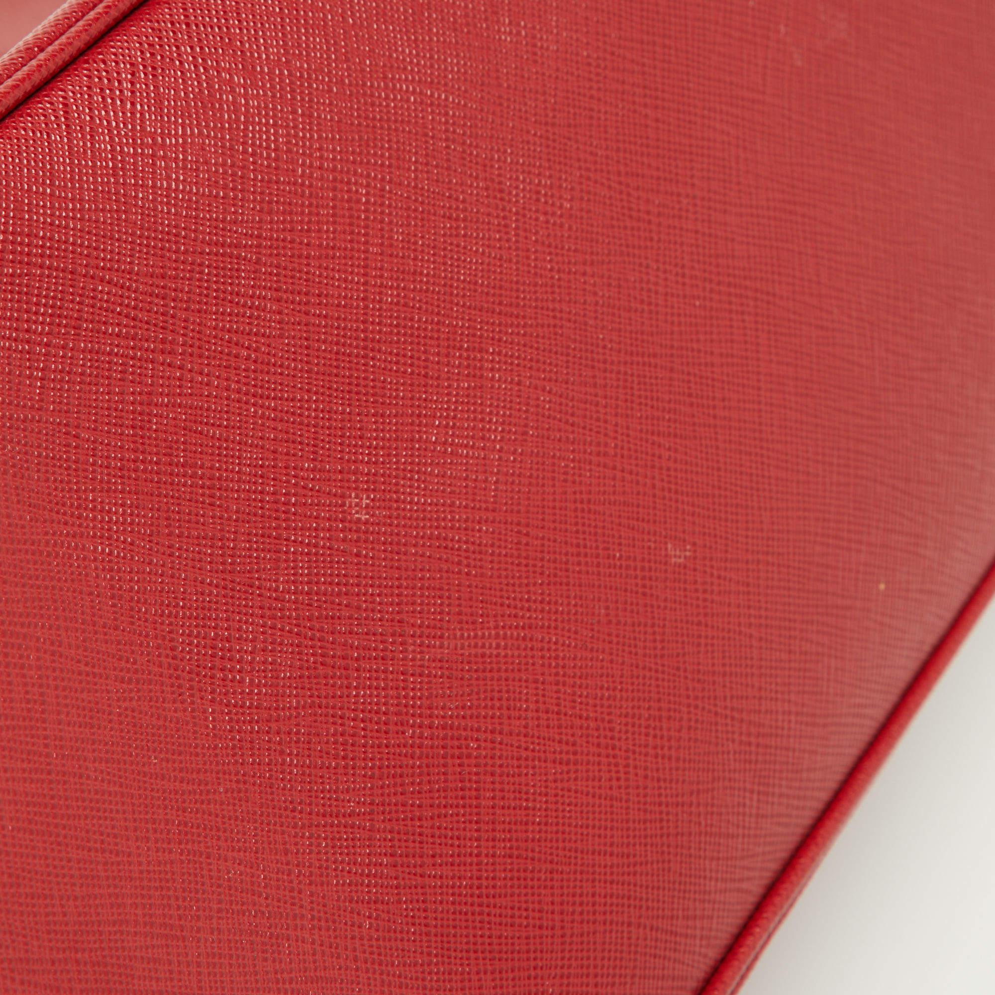 Prada Red Saffiano Lux Leather Medium Double Zip Tote For Sale 2