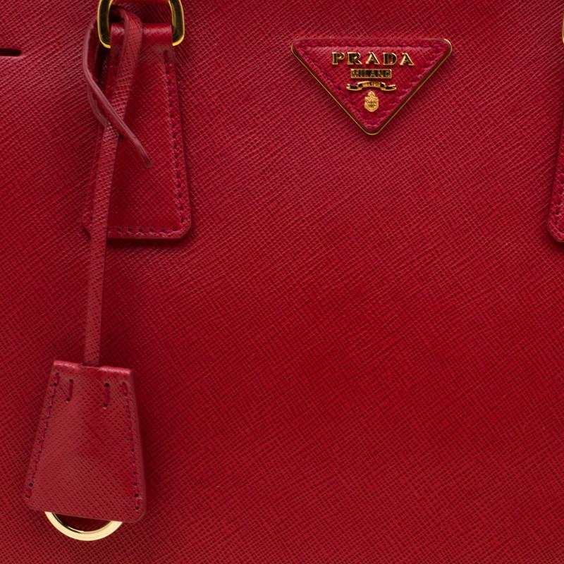 Prada Red Saffiano Lux Leather Medium Double Zip Tote 4