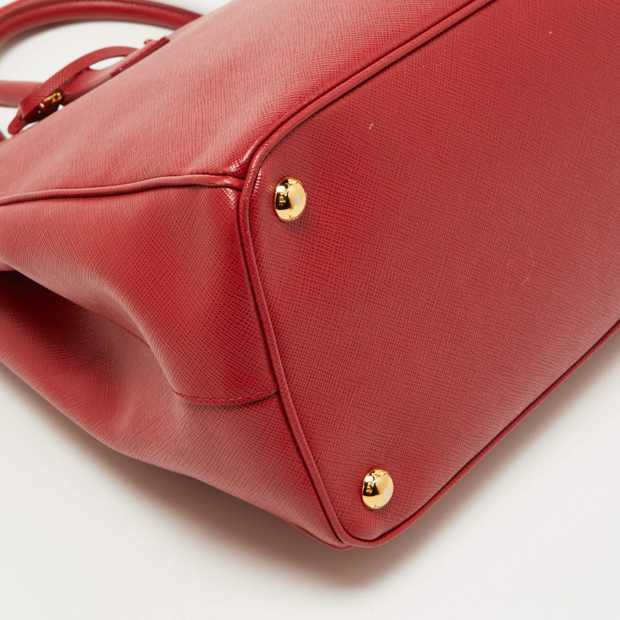 Prada Red Saffiano Lux Leather Medium Double Zip Tote 5