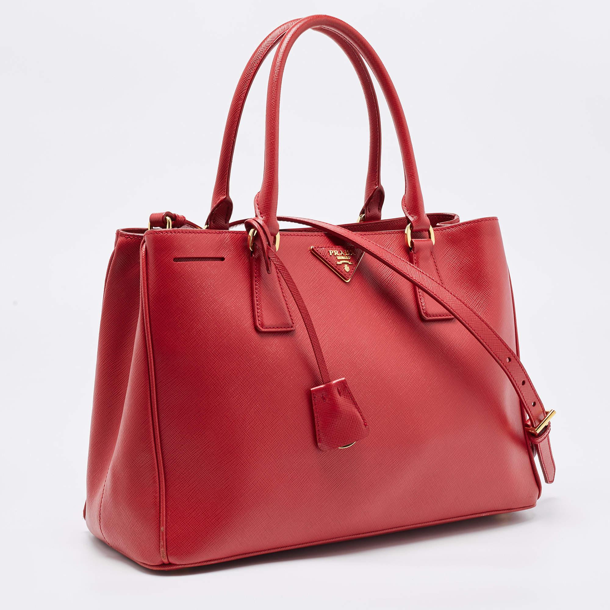 Women's Prada Red Saffiano Lux Leather Medium Middle Zip Tote