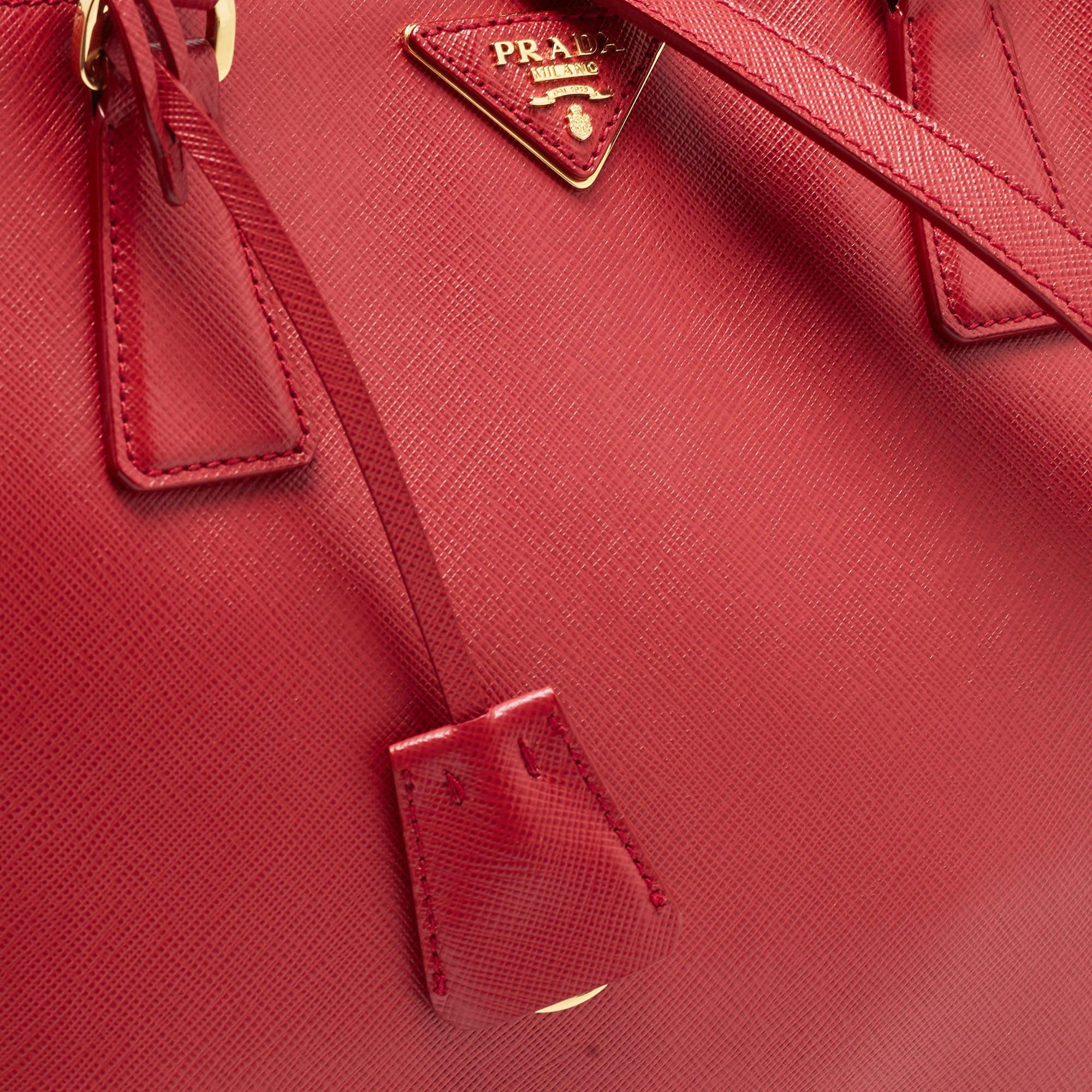 Prada Red Saffiano Lux Leather Medium Middle Zip Tote 2