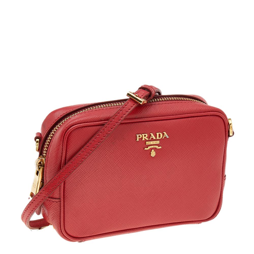 Prada Red Saffiano Lux Leather Mini Camera Crossbody Bag 2