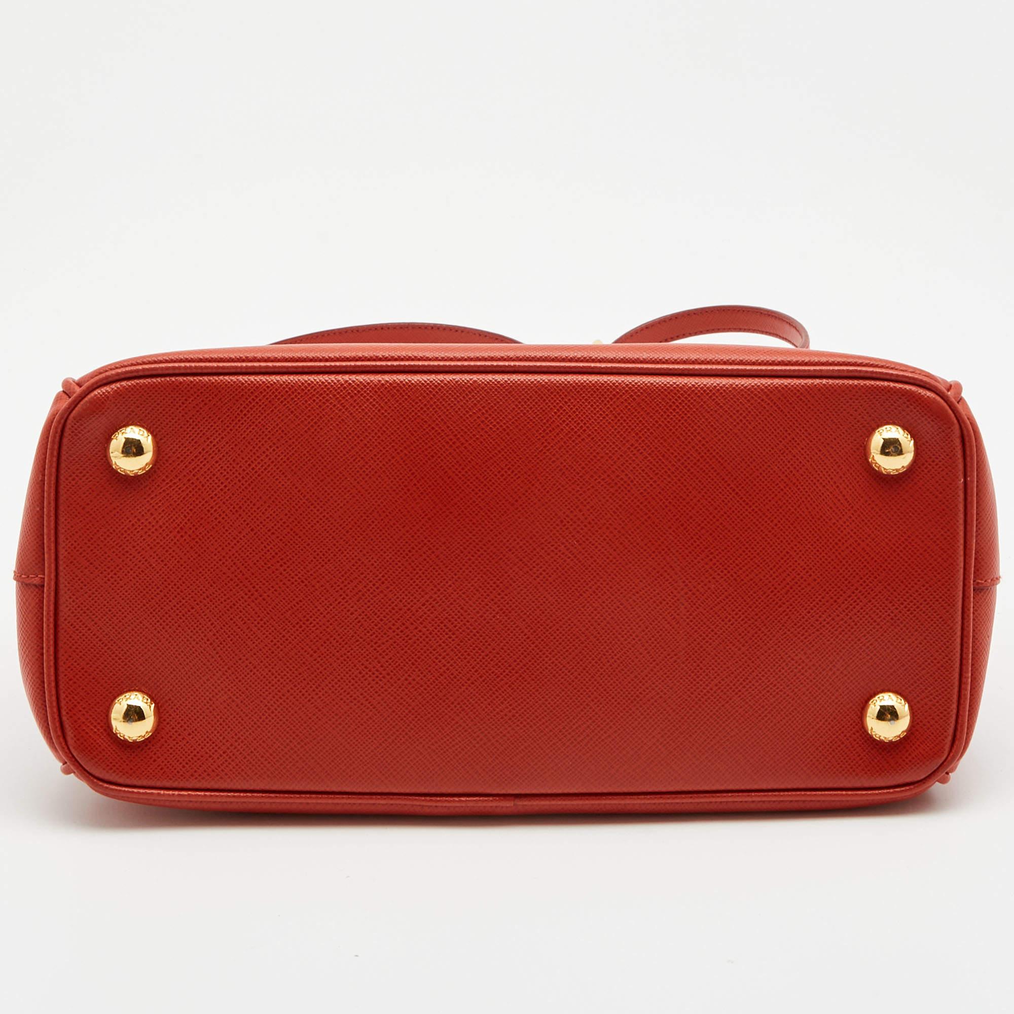 Prada Red Saffiano Lux Leather Mini Double Zip Tote 1
