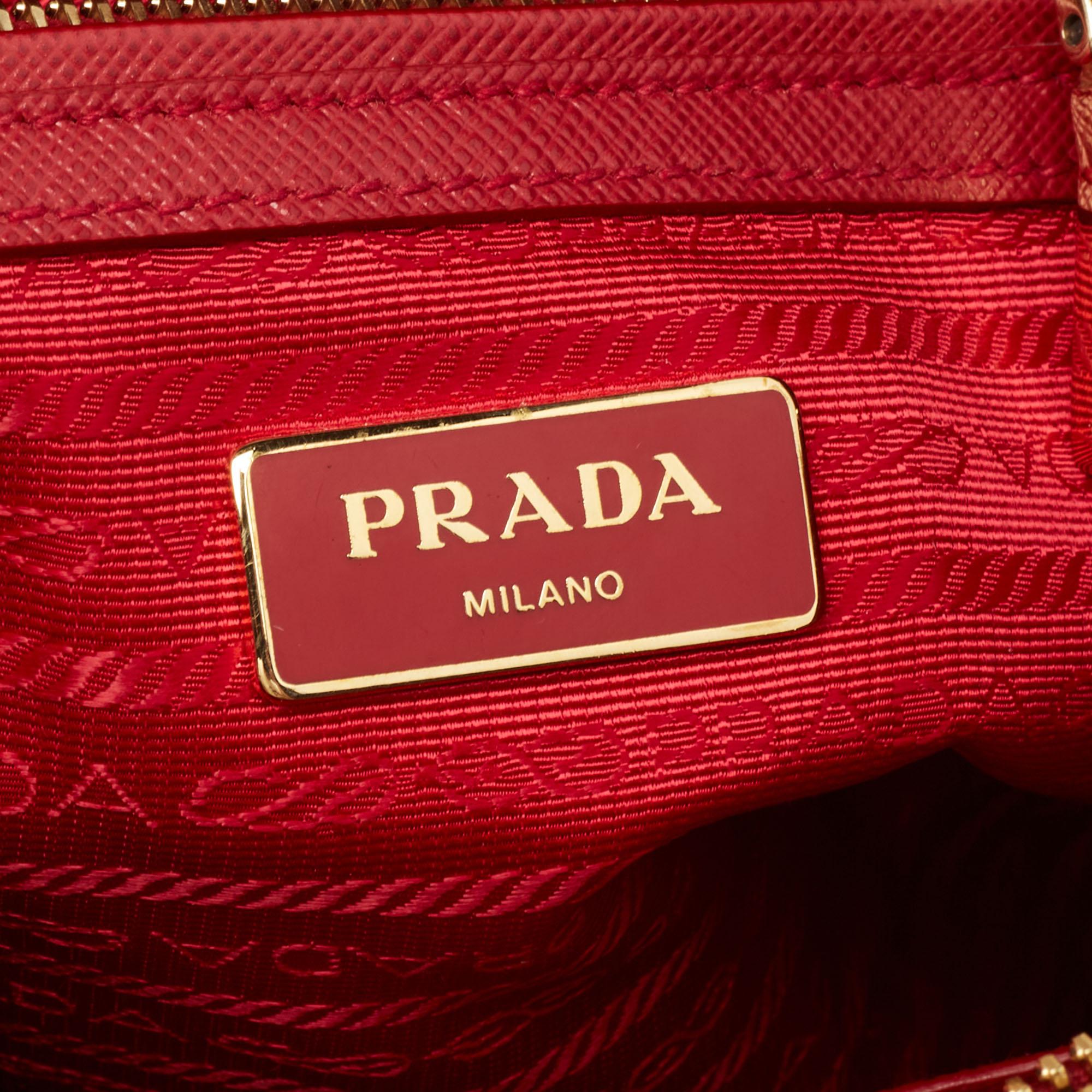 Women's Prada Red Saffiano Lux Leather Mini Double Zip Tote
