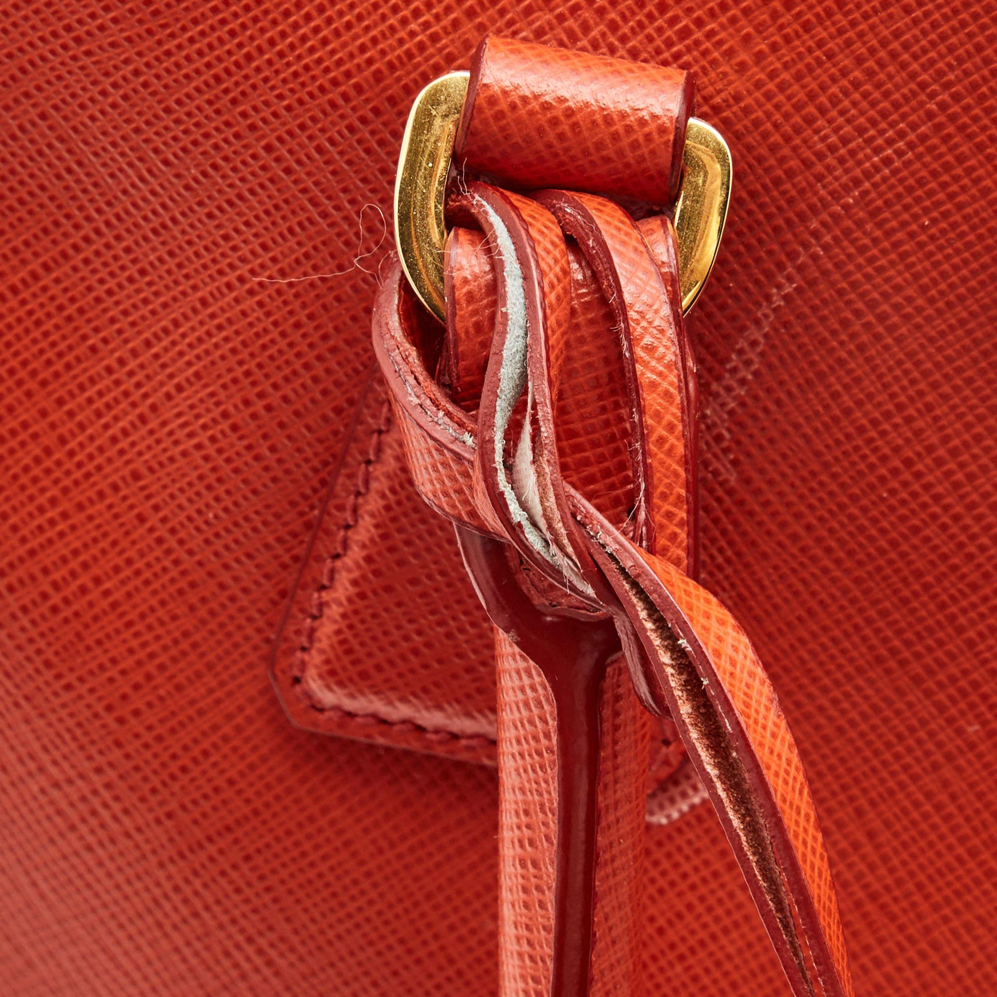 Prada Red Saffiano Lux Leather Mini Double Zip Tote 4