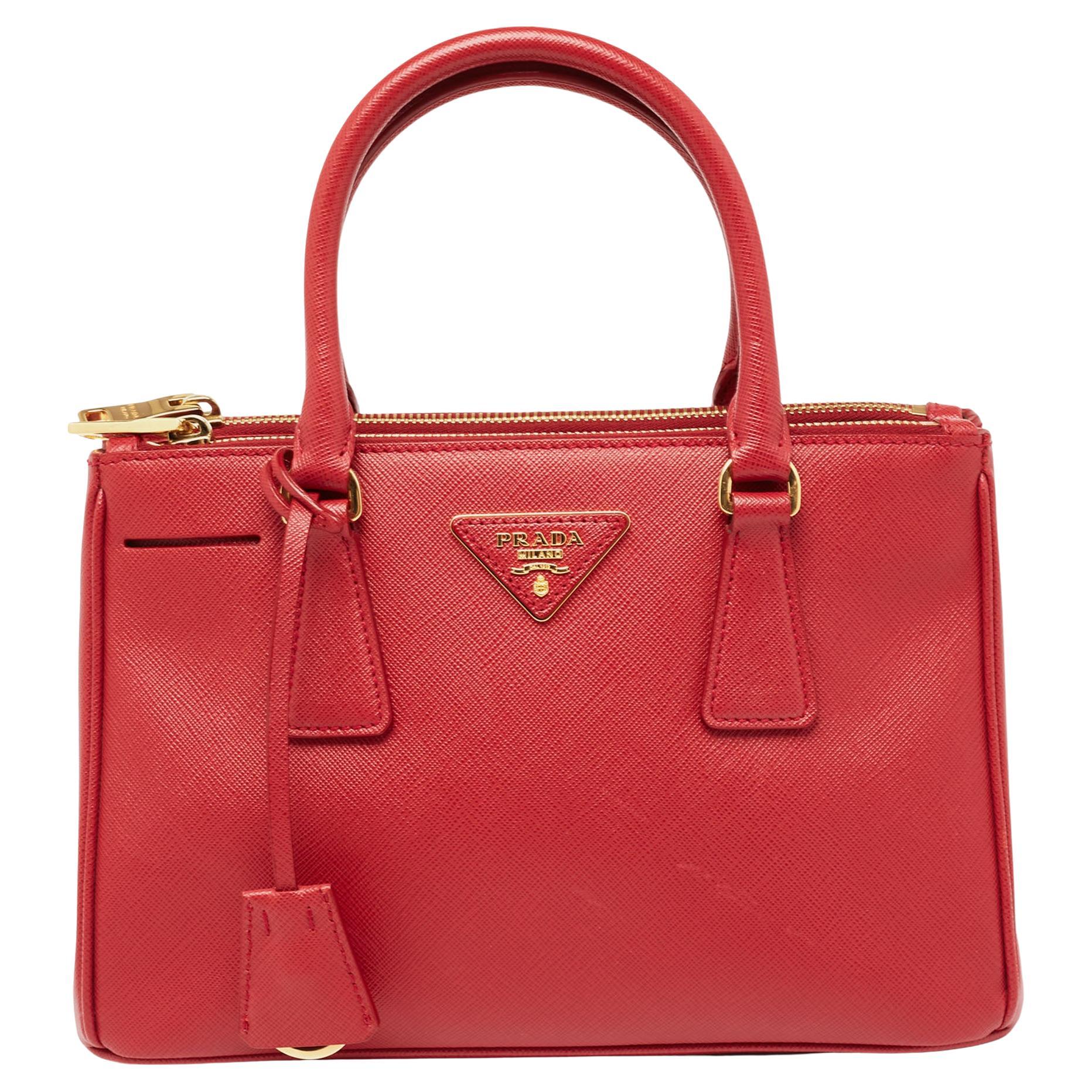 2010 Prada Red Saffiano Leather Twin Tote For Sale at 1stDibs