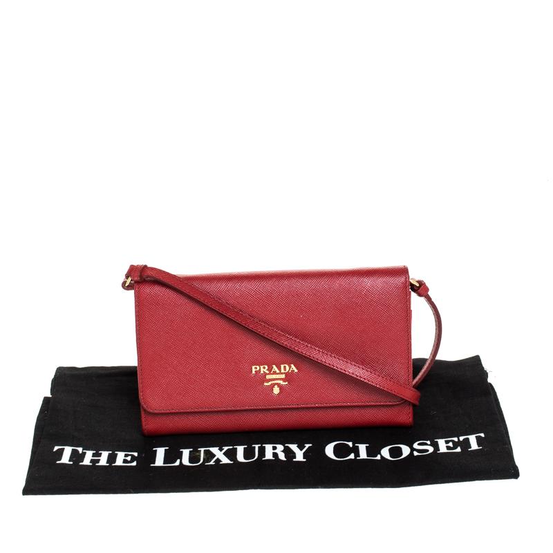 Prada Red Saffiano Lux Leather Mini Flap Crossbody Bag 7