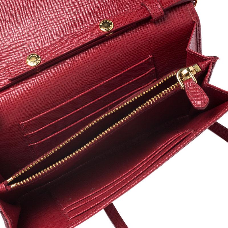 Prada Red Saffiano Lux Leather Mini Flap Crossbody Bag 2