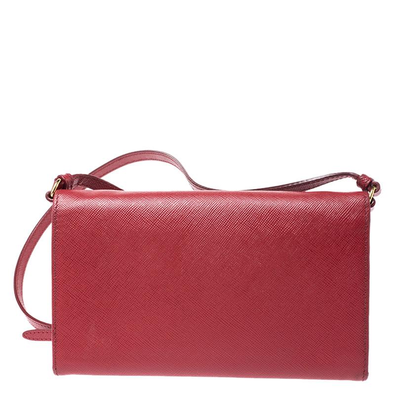 Prada Red Saffiano Lux Leather Mini Flap Crossbody Bag 4