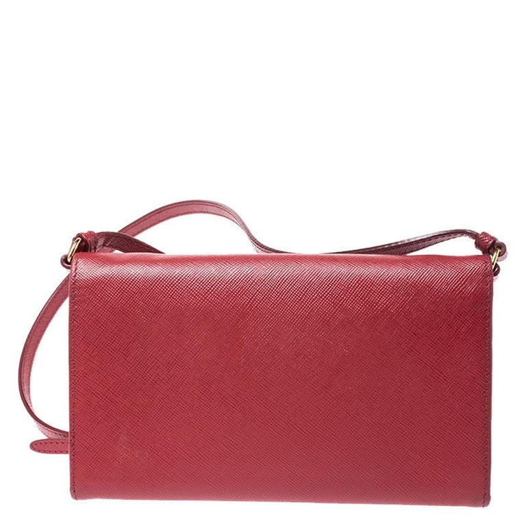 Prada Red Saffiano Lux Leather Mini Flap Crossbody Bag For Sale at 1stdibs
