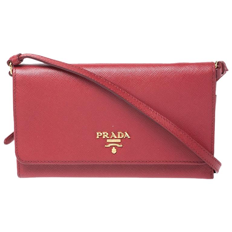 Prada Red Saffiano Lux Leather Mini Flap Crossbody Bag