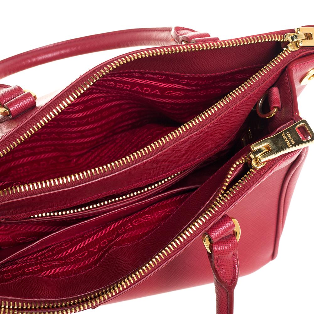 Women's Prada Red Saffiano Lux Leather Mini Galleria Double Zip Tote