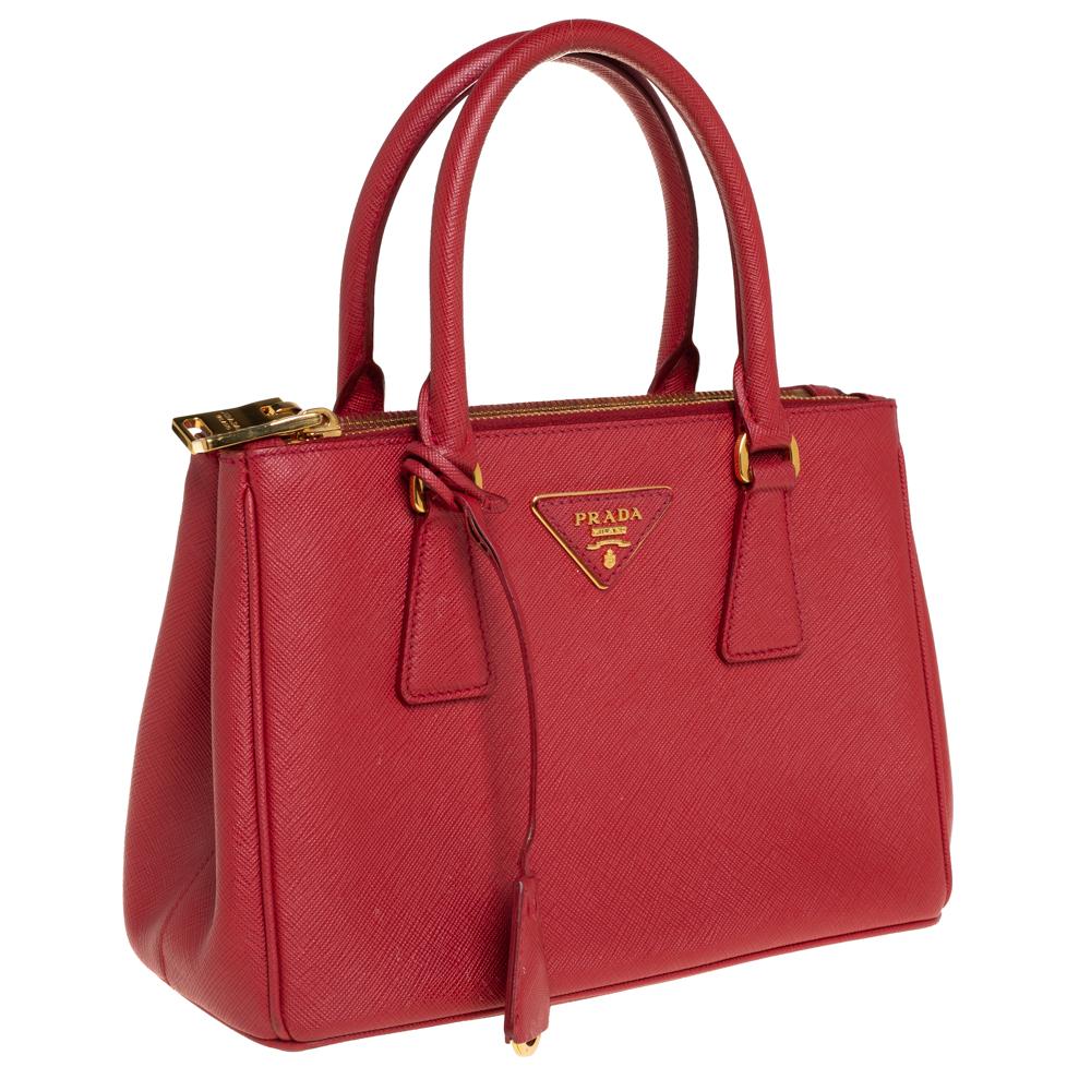 Women's Prada Red Saffiano Lux Leather Mini Galleria Tote