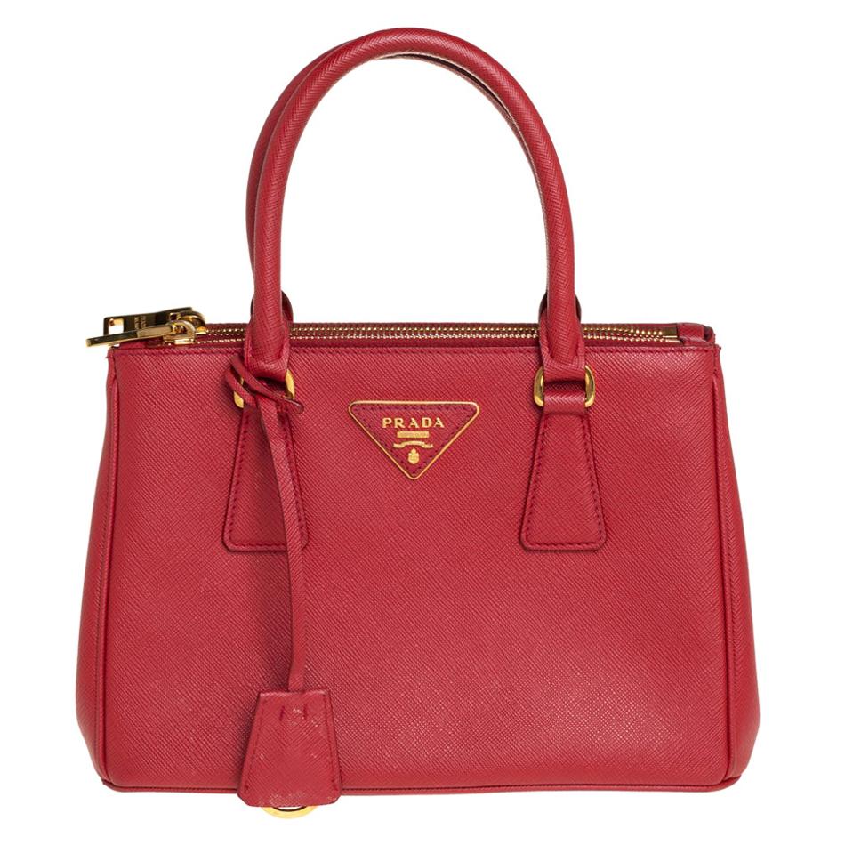 Prada Red Saffiano Lux Leather Mini Galleria Tote