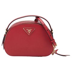 Prada Red Saffiano Lux Leather Odette Top Handle Bag