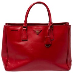 Prada Red Saffiano Lux Leather Open Galleria Tote