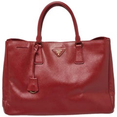 Prada Red Saffiano Lux Leather Open Galleria Tote